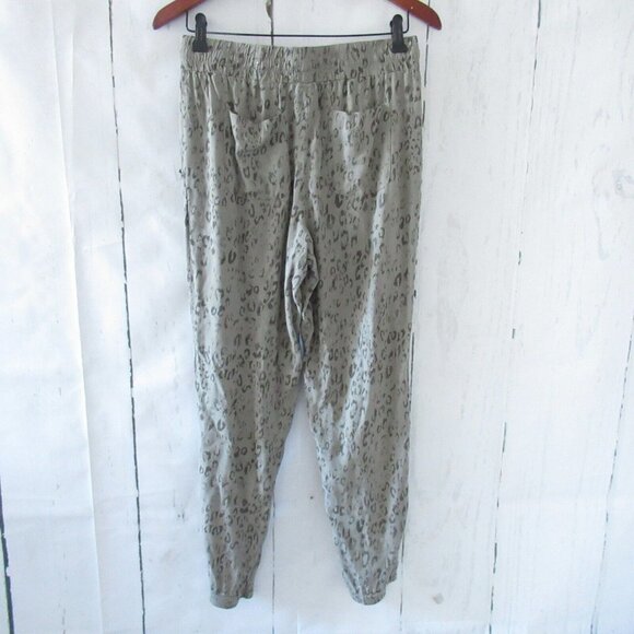 Pink Rose Jogger Pants L Green Leopard Print High Waisted Rise Ankle Crop - Picture 4 of 6